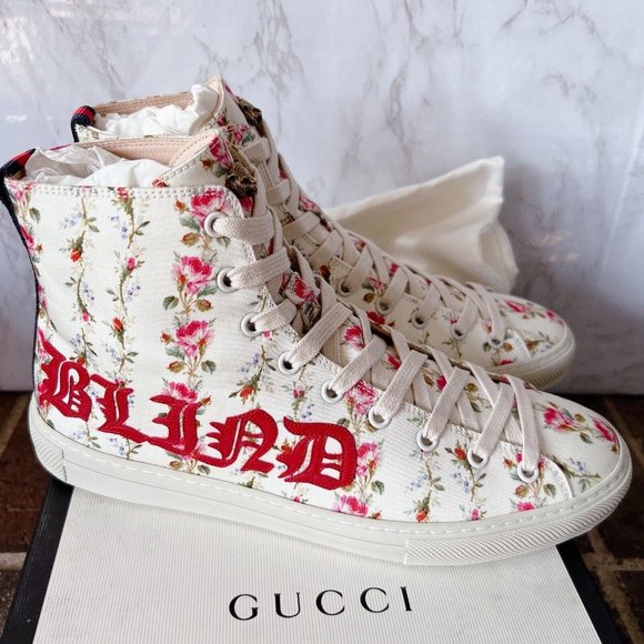 NIB Gucci Blind for Love High Top Sneaker Floral Print Canvas Ivory EU 40 US 10 - Picture 6 of 13